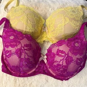 Bundle of 2✨ VS Body by Victoria lined Demi Sz 34DD bras Yellow and Purple ✨